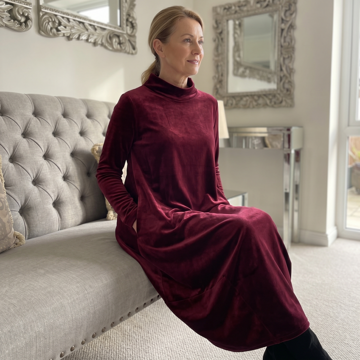 Sofelle™ - Velvet Cocoon Midi Dress with Hidden Pockets