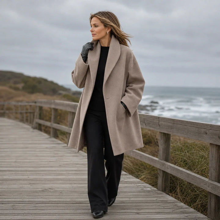 Adelyn – Oversized Taupe Long-Sleeve Coat