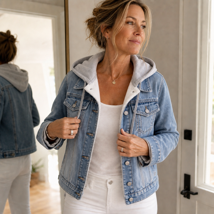 Layerly – Hooded Two-Tone Layered Denim Jacket