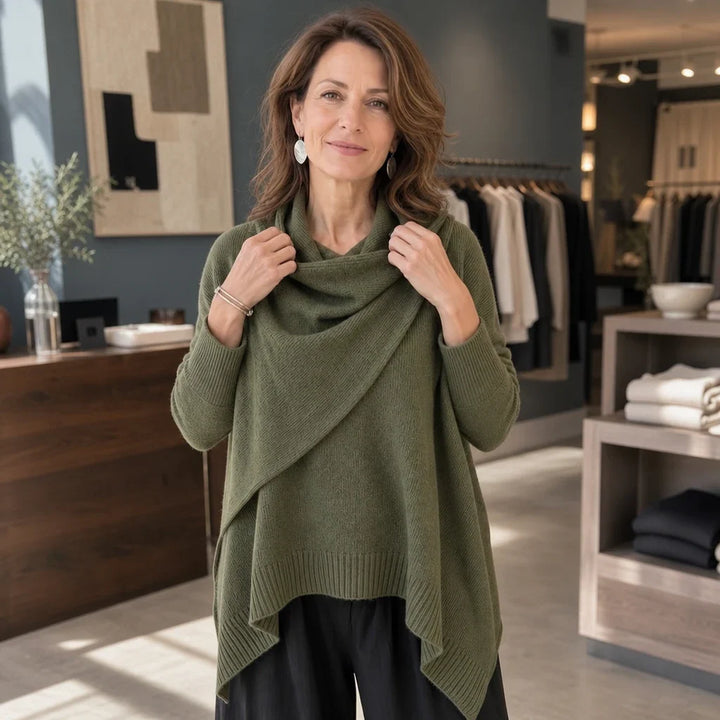 Cowlora – Draped Cowl-Neck Knit Pullover