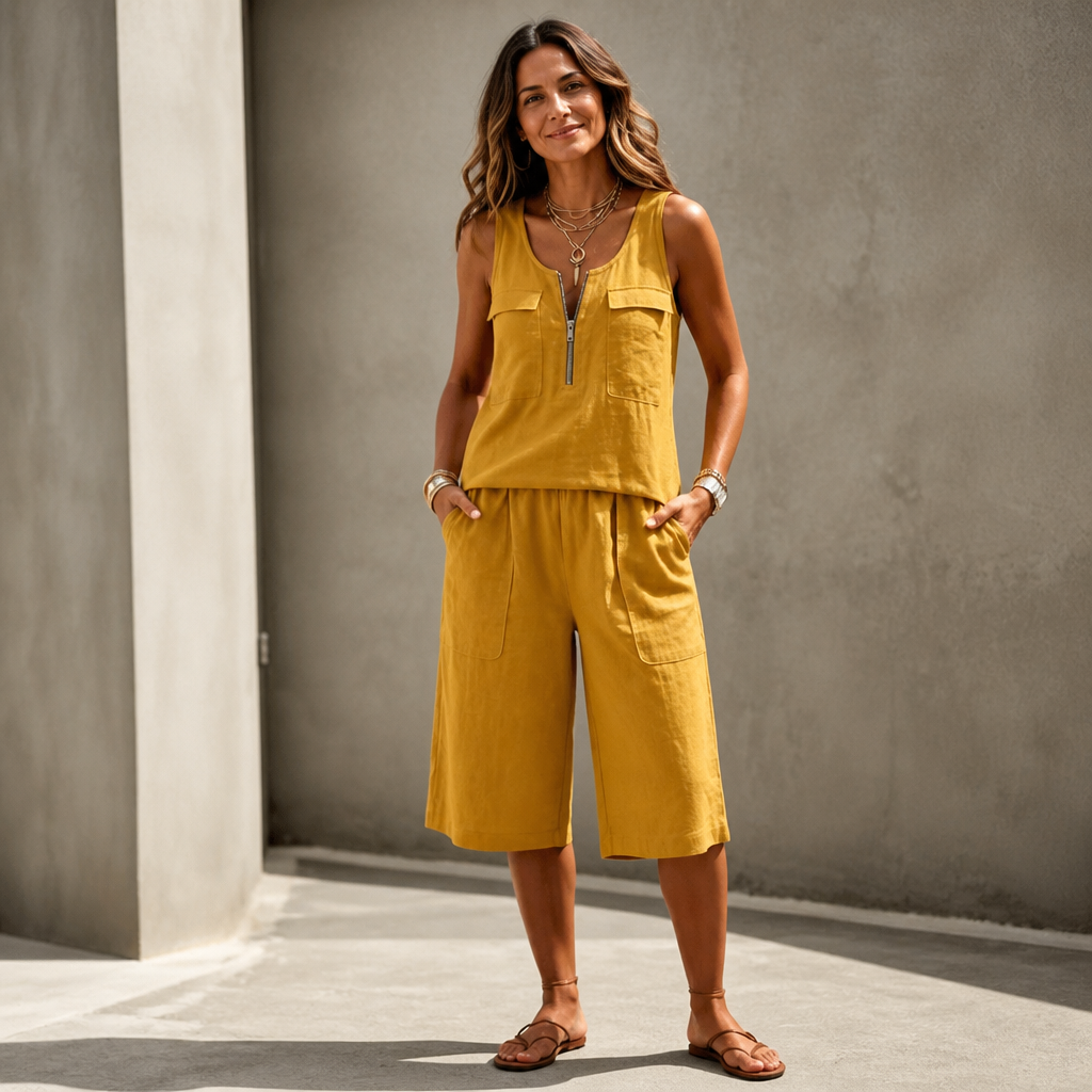 Zipwell – Half-Zip Sleeveless Top And Shorts Set