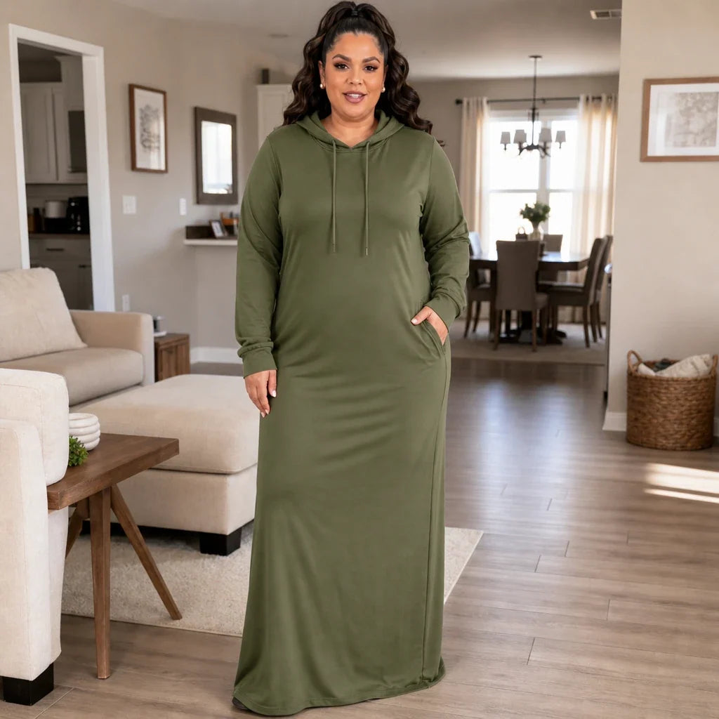 Easehaven – Hooded Pocket Knit Maxi Dress