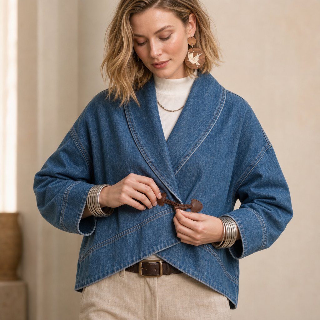 Everden – Toggle-Front Wrap Denim Jacket
