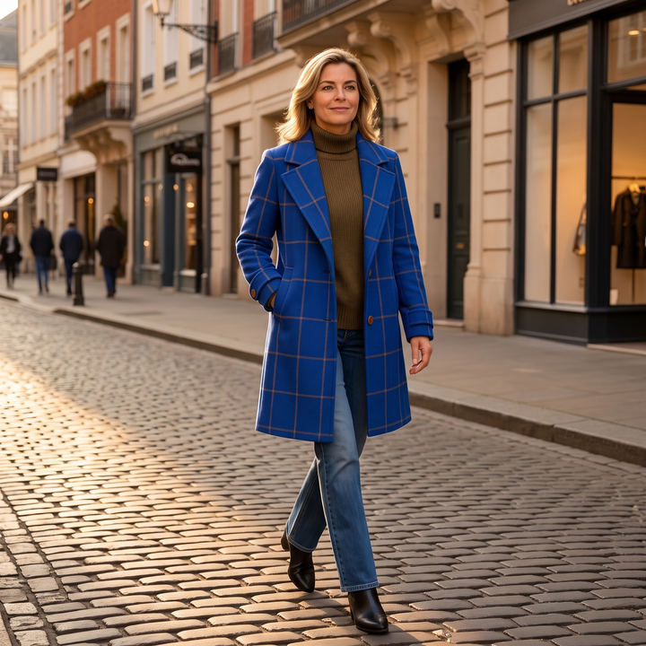 Checkwell – Royal Blue Checkered Two-Button Coat