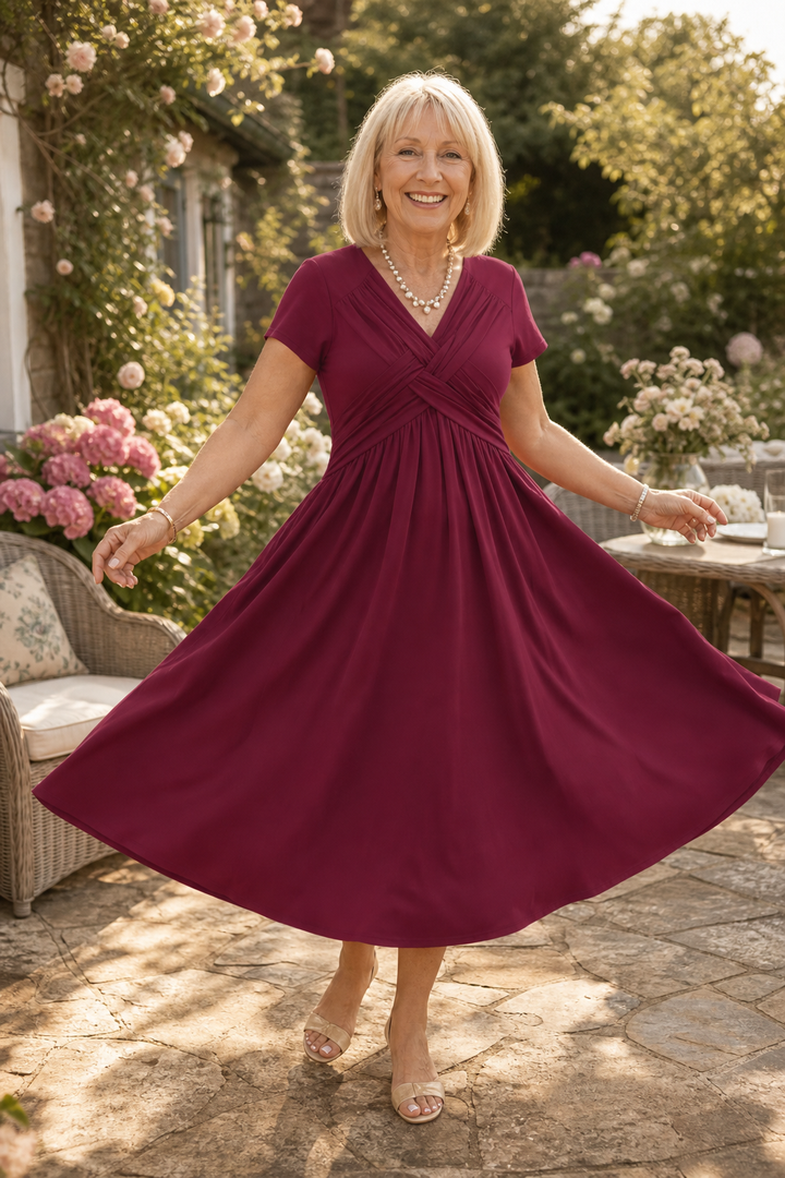 Wearbella – Crossover V-Neck Pleated Pocket Midi Dress
