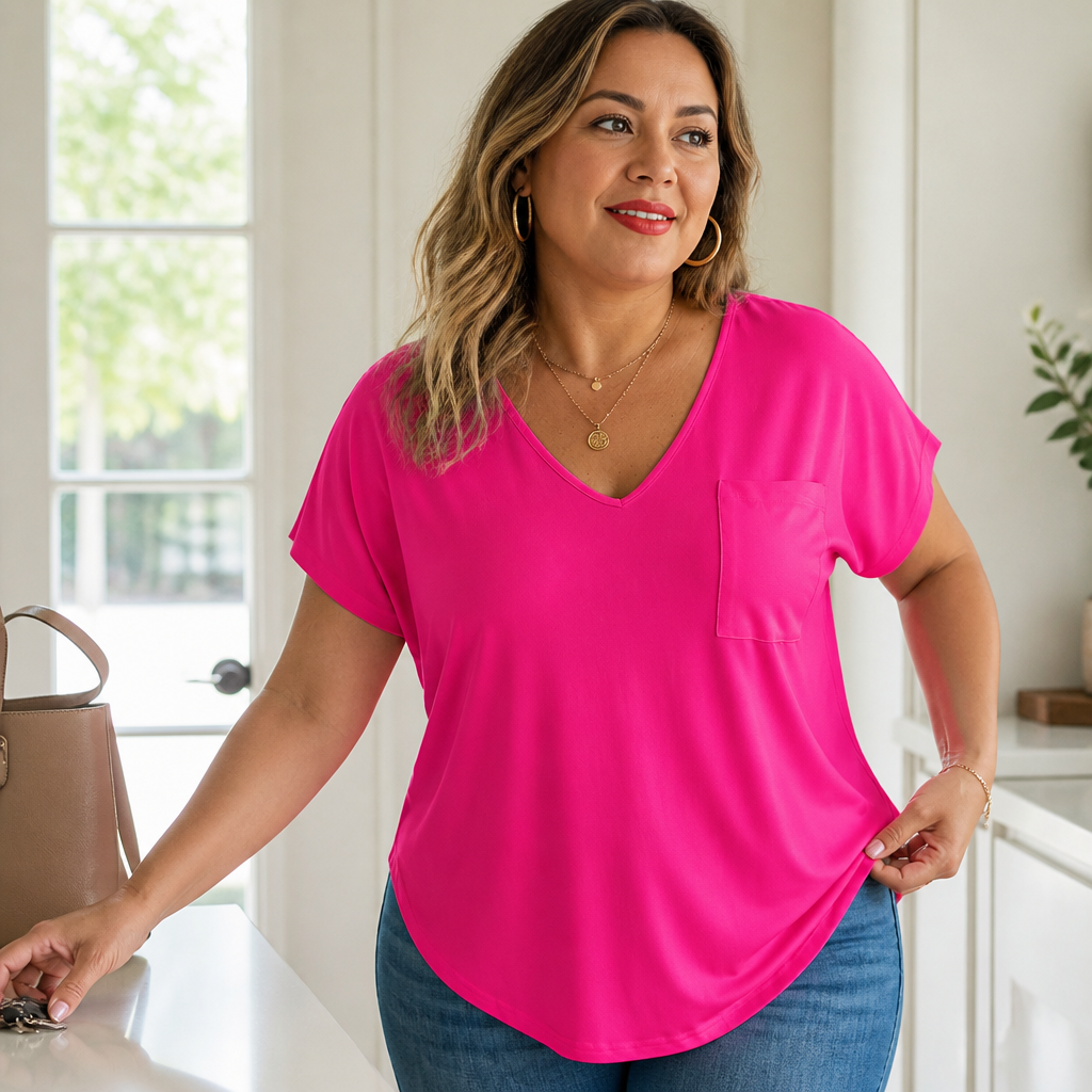 Draperie – V-Neck Dolman Sleeve High-Low Hem Tee