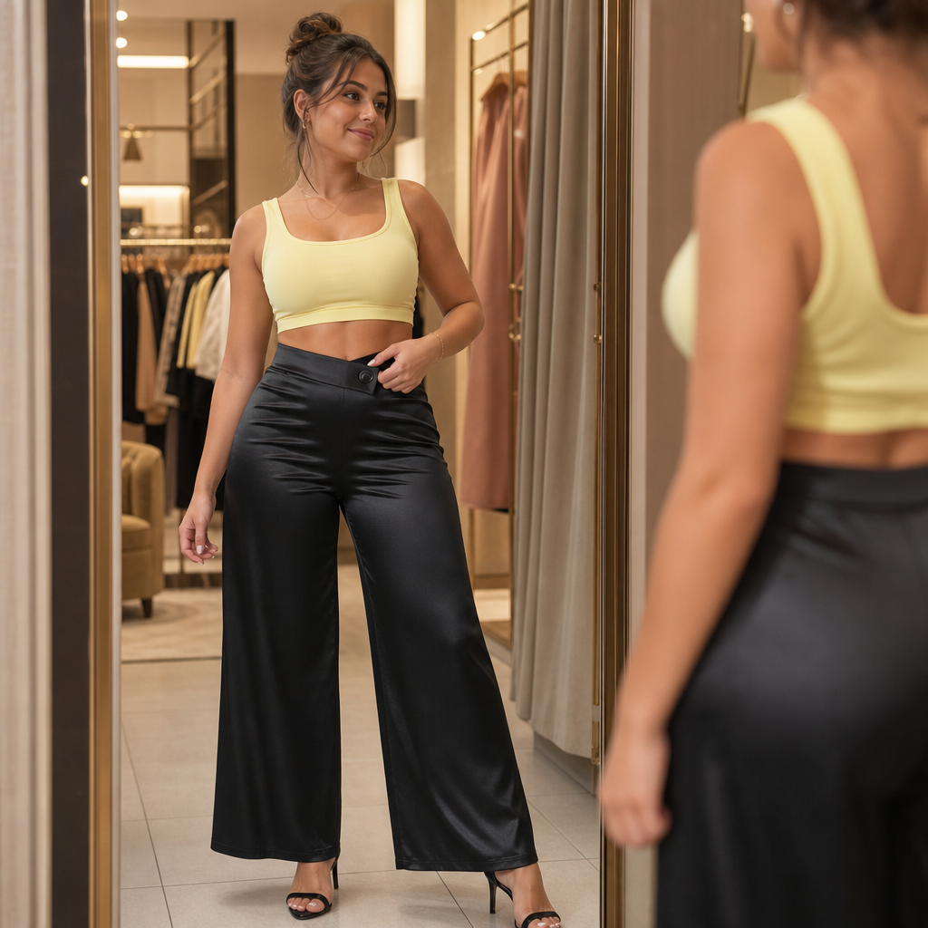 Sorella – Asymmetrical High-Waisted Wide-Leg Satin Pants