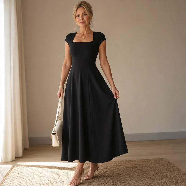 Alina – Square Neck Fitted Bodice A-Line Midi Dress