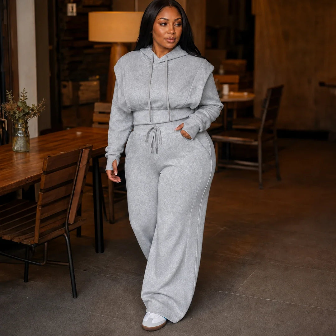 Easewear – Cropped Hoodie And Wide-Leg Sweatpants Set