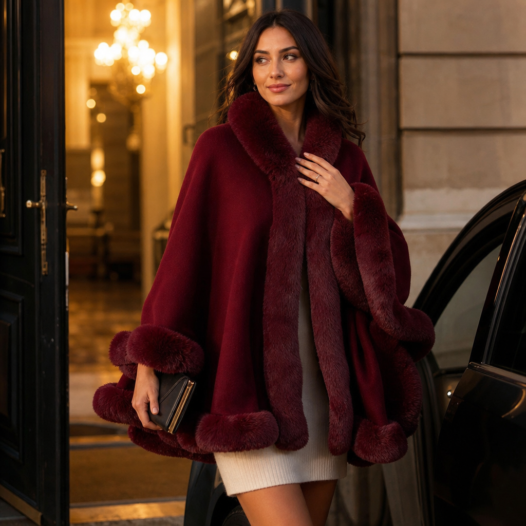 Wearbella – Trimmed Hooded Knit Cape Coat