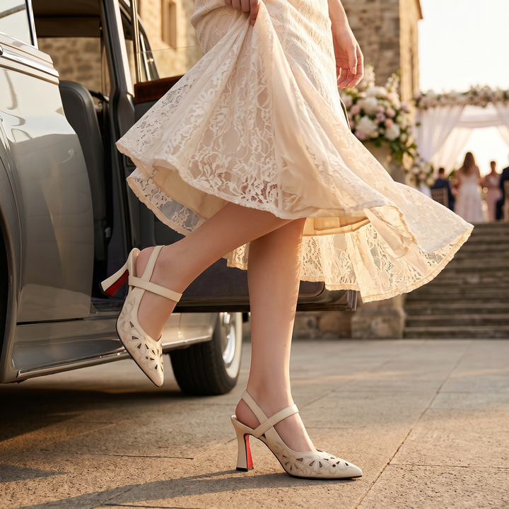 Floriva™ - Floral Cut-Out Pointed-Toe Slingback Heels