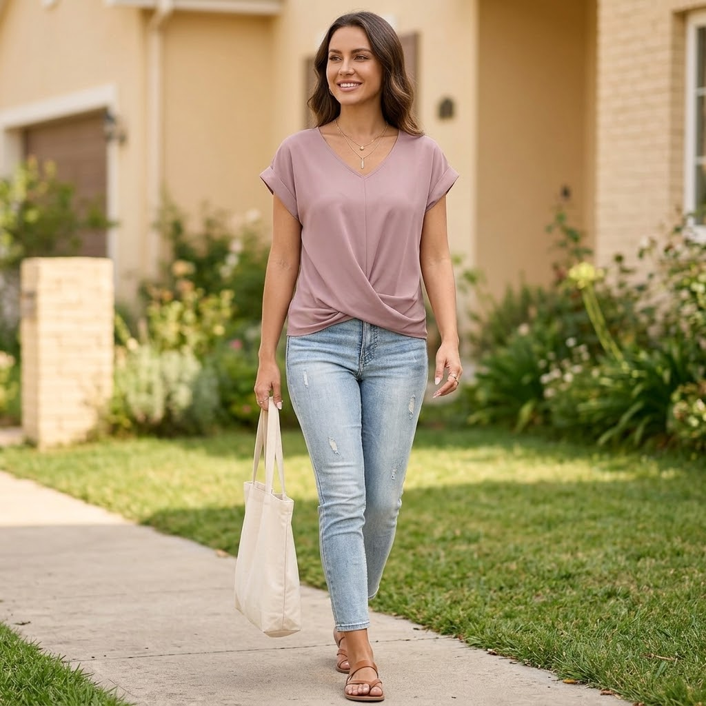 Veluna™ - Twist-Knot V-Neck Top for Effortless Everyday Style