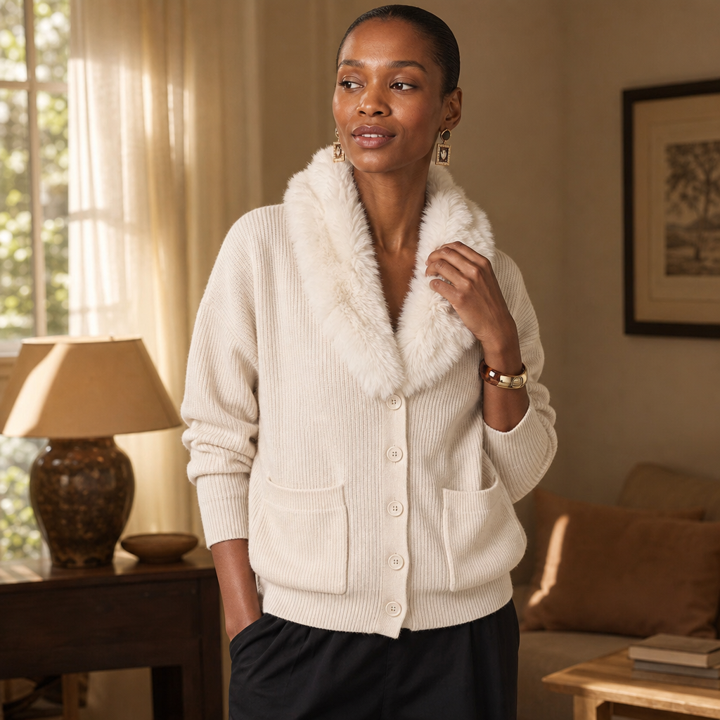 Veloura – Plush Faux-Fur Lapel Chunky Knit Cardigan