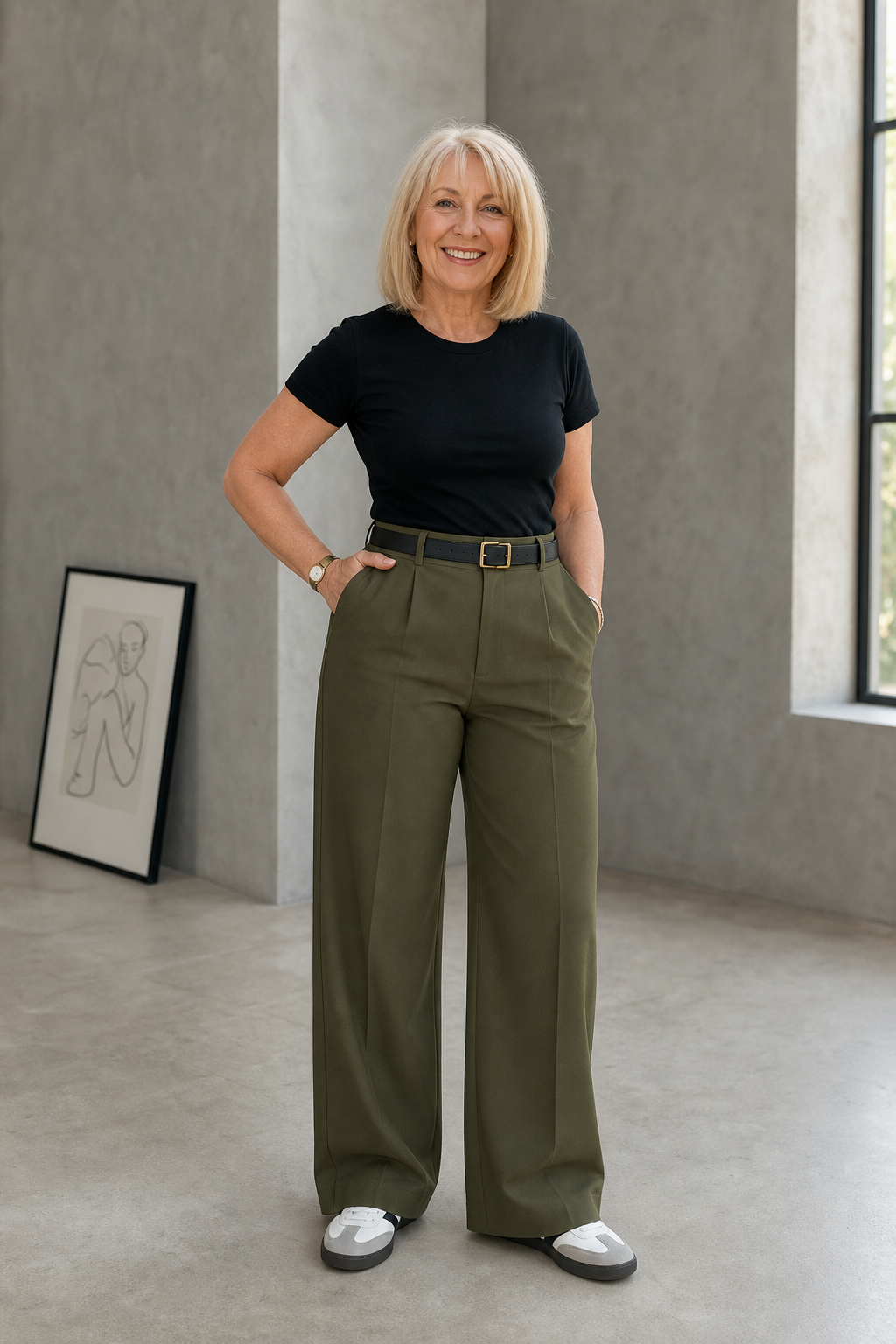 Straightline – High-Waisted Wide-Leg Trousers