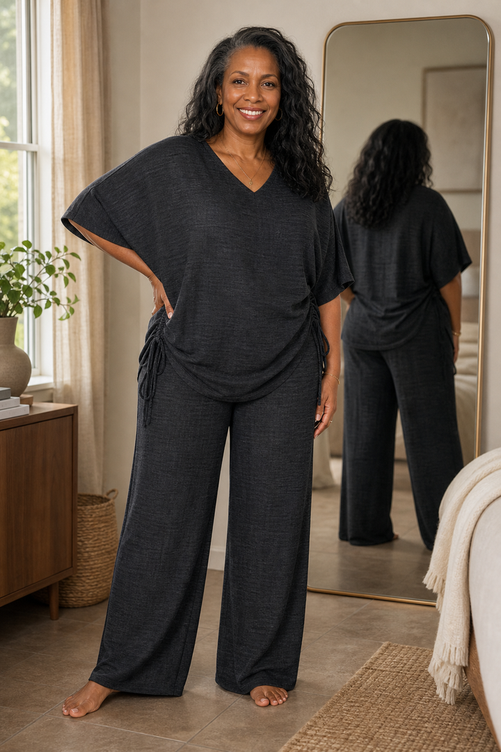 Wearbella – V-Neck Top And Wide-Leg Trouser Set