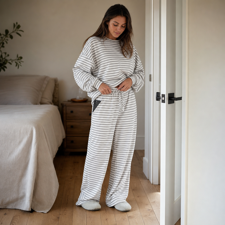 Stripe & Ease – Striped Top And Drawstring Wide-Leg Pants Set