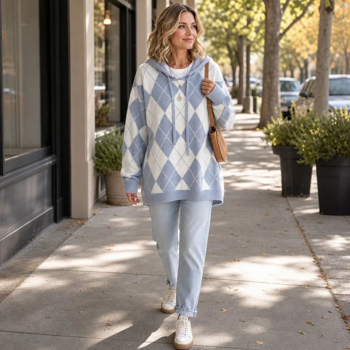 Argylea – Argyle Hooded Knit Sweater