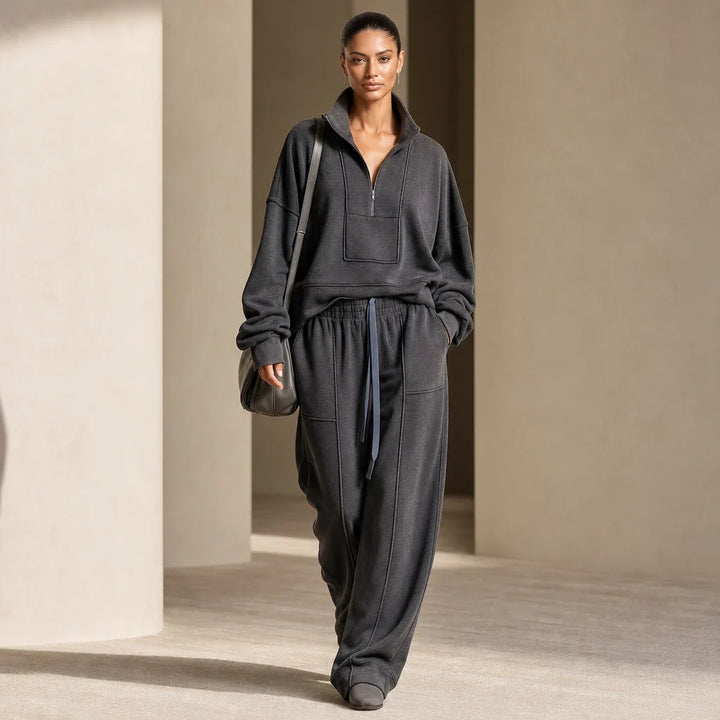 Veluna – Air-Layer Half-Zip Top And Wide-Leg Pants Set