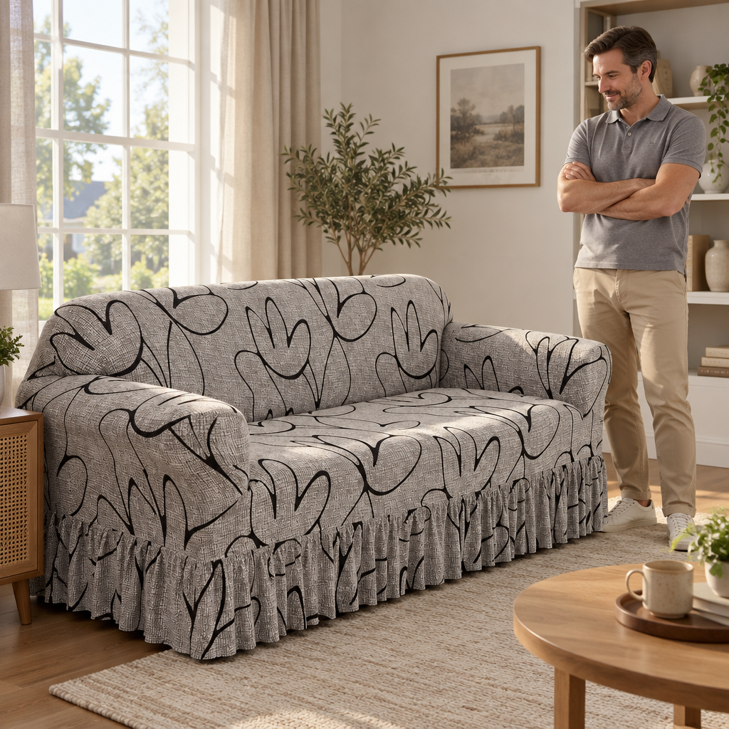 Wrapsody – High-Stretch Ruffled Skirt Sofa Slipcover