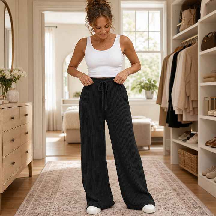 Ribwell – Brushed Ribbed Knit Wide-Leg Pants