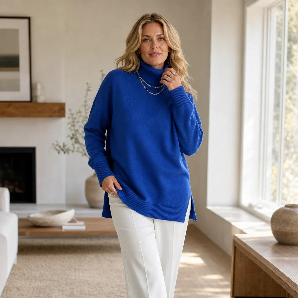 Wearbella – Ribbed High-Neck Side-Slit Sweater