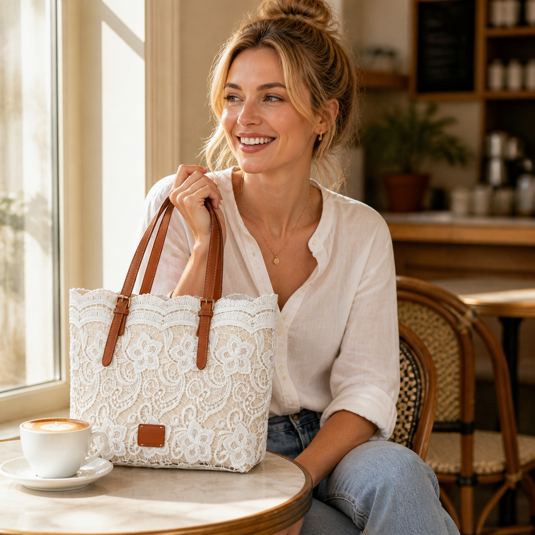 Lacelune™ - Floral Lace Shoulder Tote for Daily Essentials