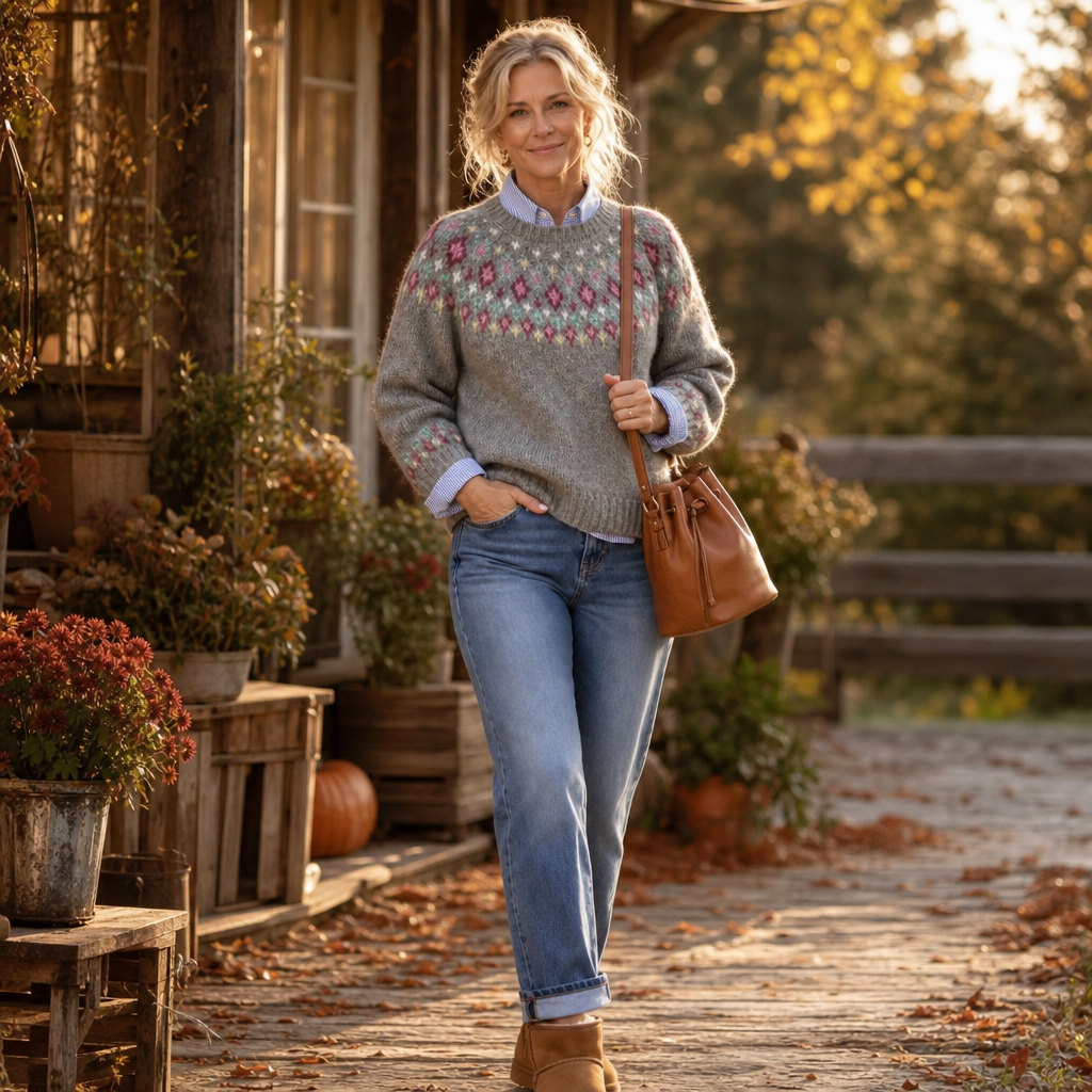 Mayfair Isle – Fair Isle Yoke Crew Neck Pullover Sweater
