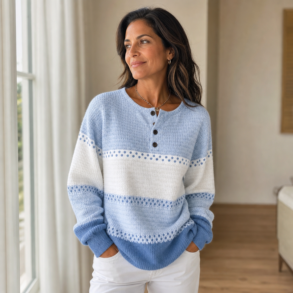 Waffleton – Layered Color-Block Henley Sweater