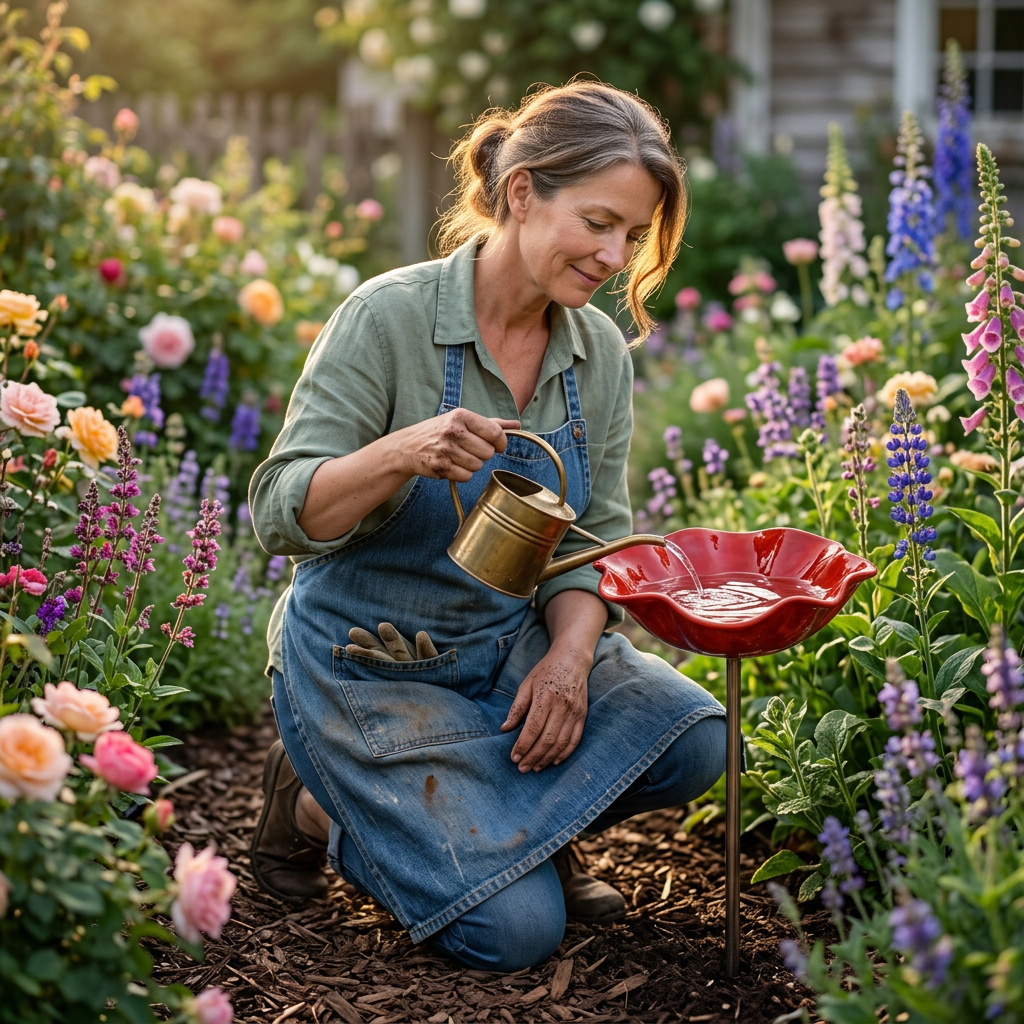 PetalHaven™ Hand-Formed Poppy Bird Bath Garden Stake