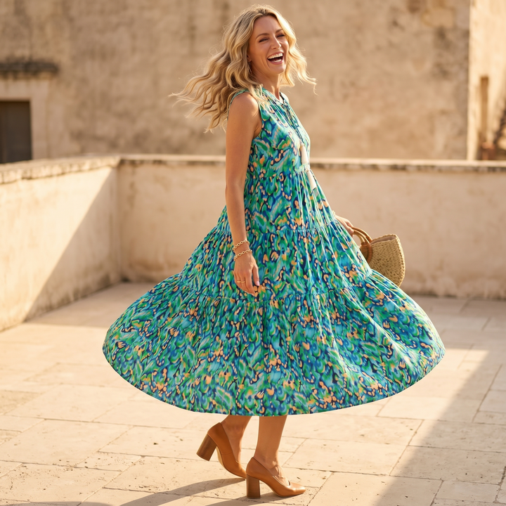 Soleia™ – Tiered Boho Midi Dress for Effortless Summer Days