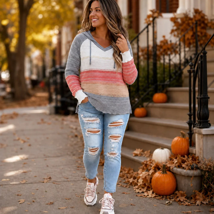 Colora Knit – Striped Hollow-Knit Hoodie
