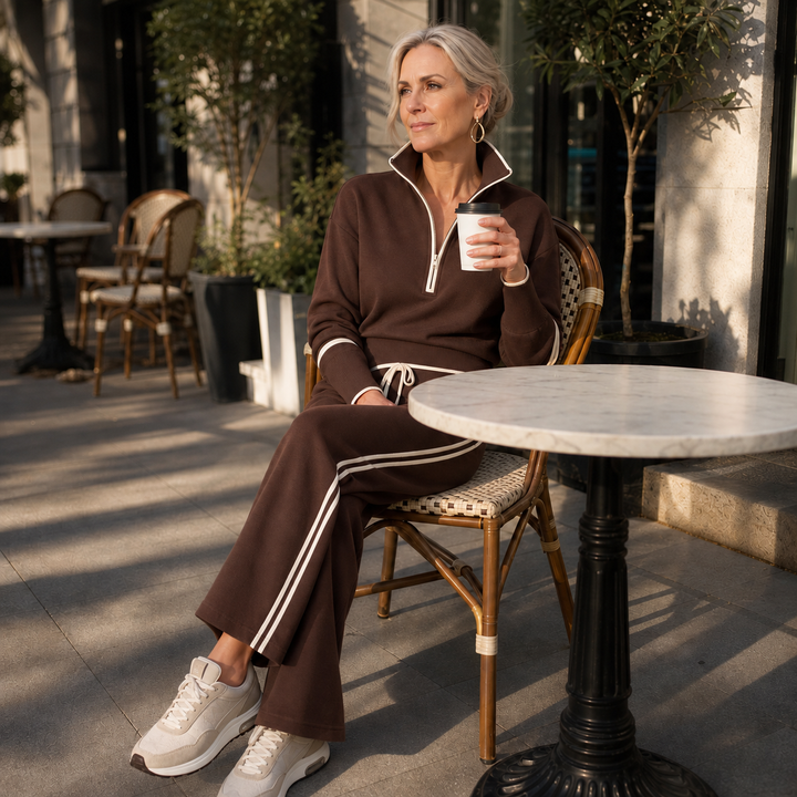 Wearbella – Striped Half-Zip Wide-Leg Lounge Set