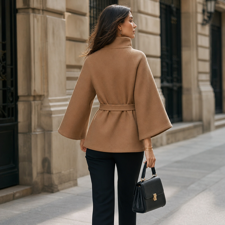 Velora – Asymmetrical Belted High-Neck Jacket