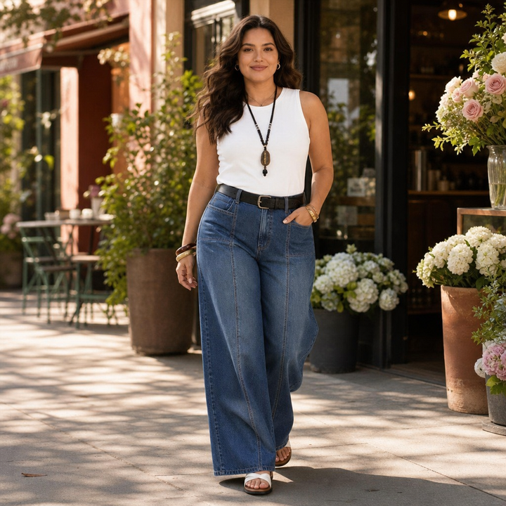 Wearbella – High-Waisted Wide-Leg Button-Fly Jeans