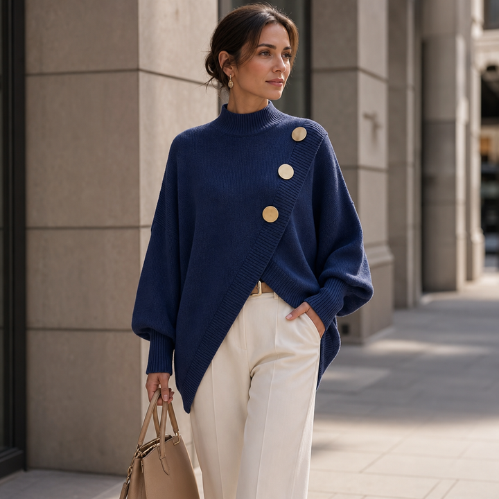 Wearbella – Asymmetric Wrap-Front Lantern Sleeve Sweater