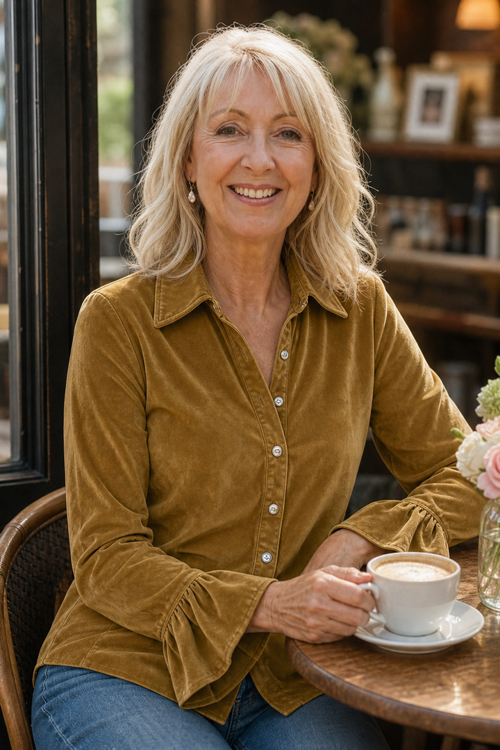 Verbette – Ruffle Cuff Button-Front Blouse