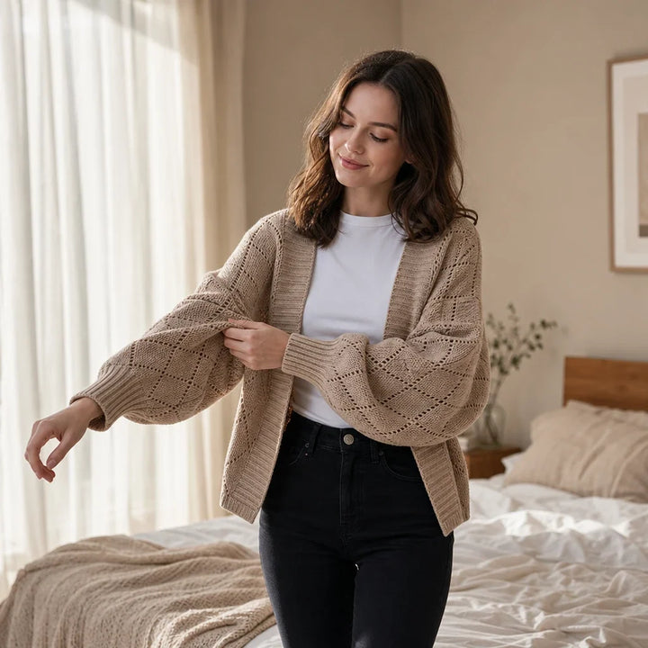 Gridelle – Grid-Knit Batwing Scarf Cardigan