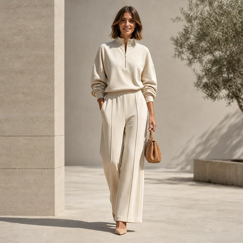 Easeform – Half-Zip Drop-Shoulder Top And Wide-Leg Pants Set