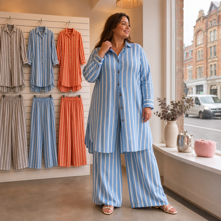 Set & Sway – Striped Longline Shirt And Wide-Leg Pants Set