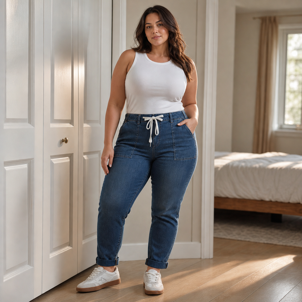 Trouver – Drawstring Waist Tapered Leg Denim Joggers