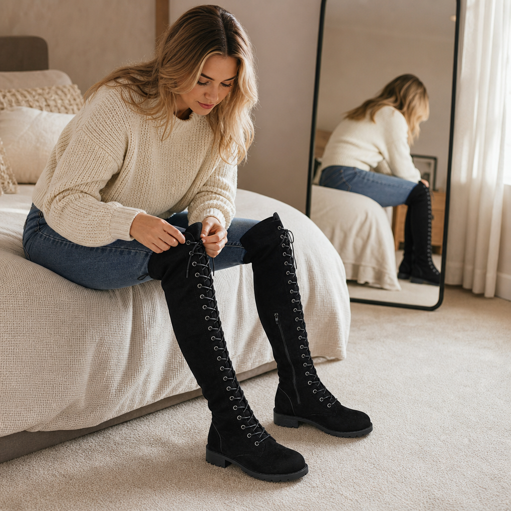 Velacine – Lace-Up Back Panel Over-The-Knee Boots