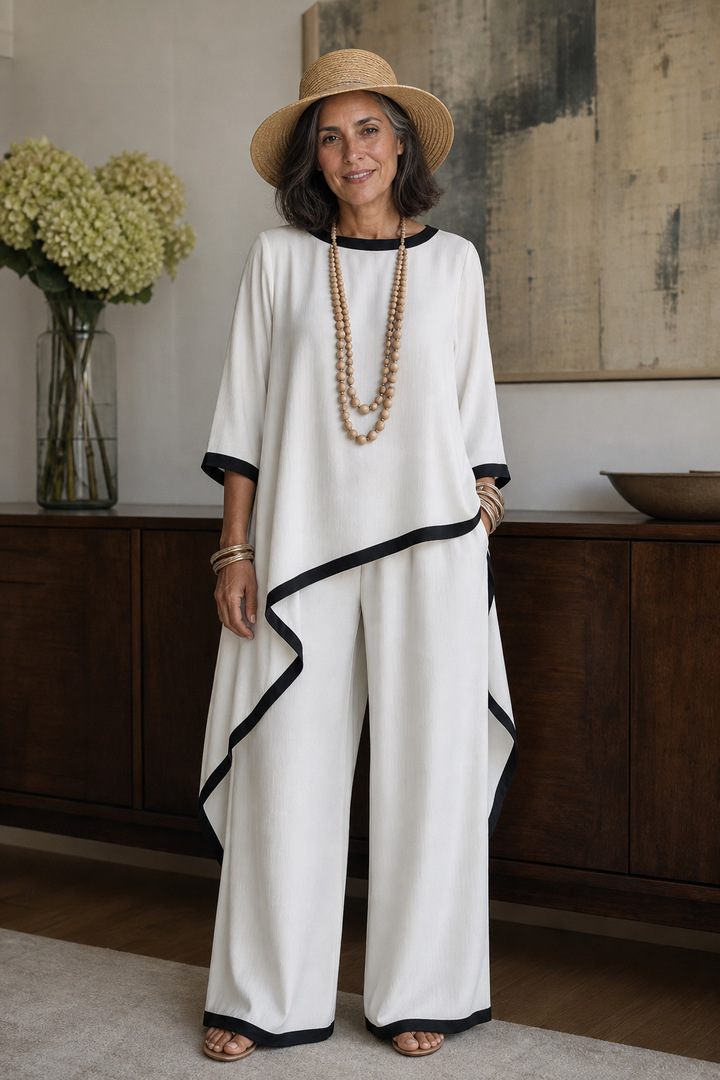Wearbella – Asymmetric Hem Tunic And Wide-Leg Pants Set