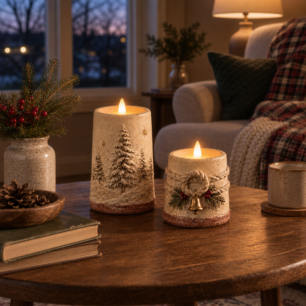 Hearthglow – Rustic Crackle-Finish Flameless LED Candle Set