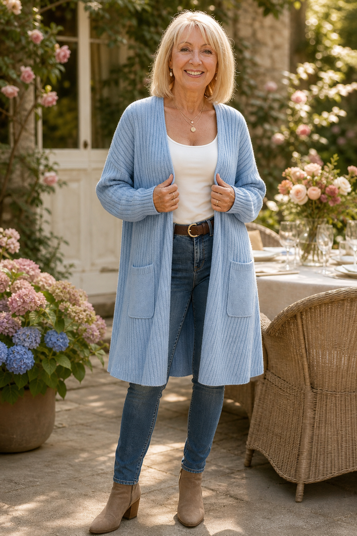 Cozelle – Ribbed Duster Open-Front Long Cardigan