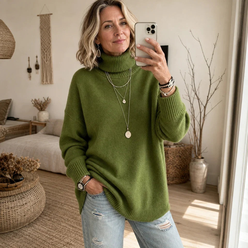 Cozyelle – Ribbed Dropped-Shoulder Turtleneck Sweater