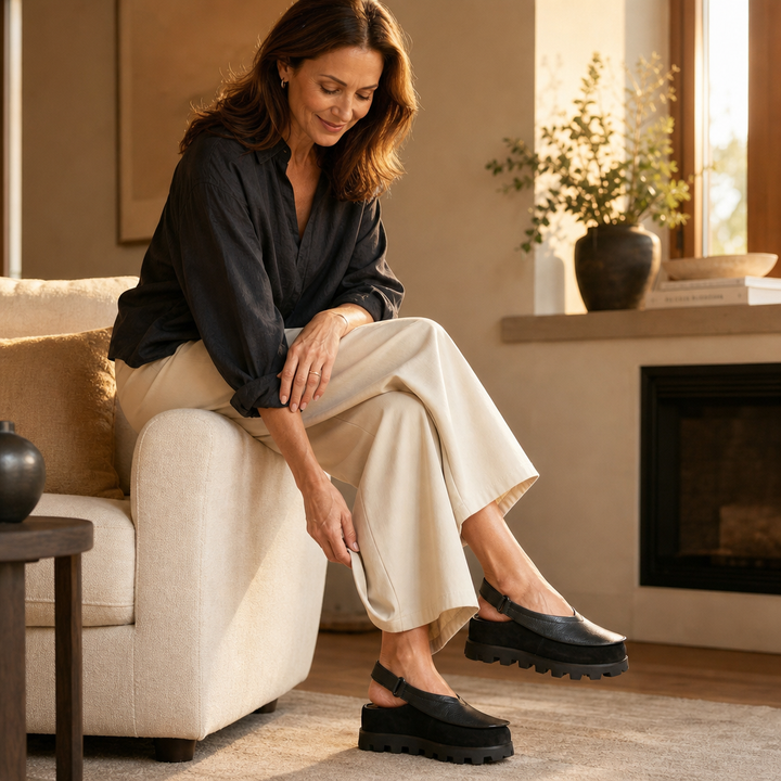 Gaia Leather Slingbacks – Textured-Toe Chunky Platform Shoes