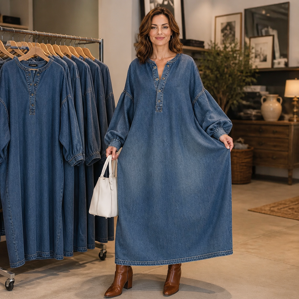 Denara – Denim Maxi Dress That Moves And Still Holds Its Shape
