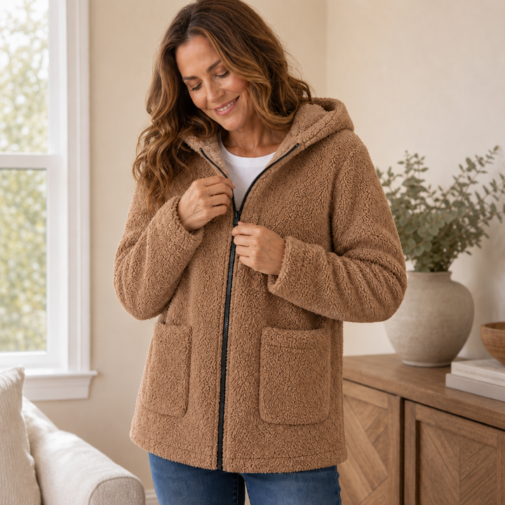 Cozyelle – Plush Fleece-Look Hooded Jacket