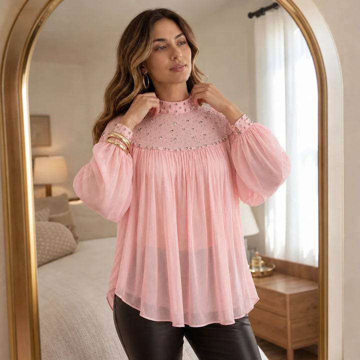 Lumière – Pearl-Embellished Chiffon Party Top