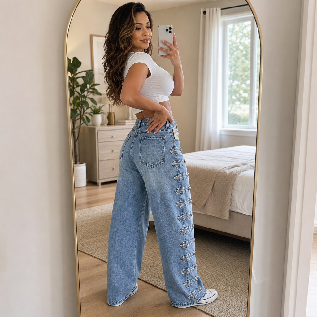 Buckleline – Side Buckle Wide-Leg Jeans